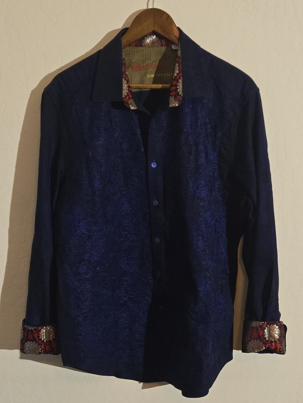 Robert Graham Navy Blue Dress Shirt with Patterned Contrast
